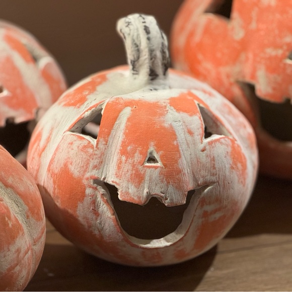 Orange and White Ceramic Pumpkin Decor - Picture 1 of 2